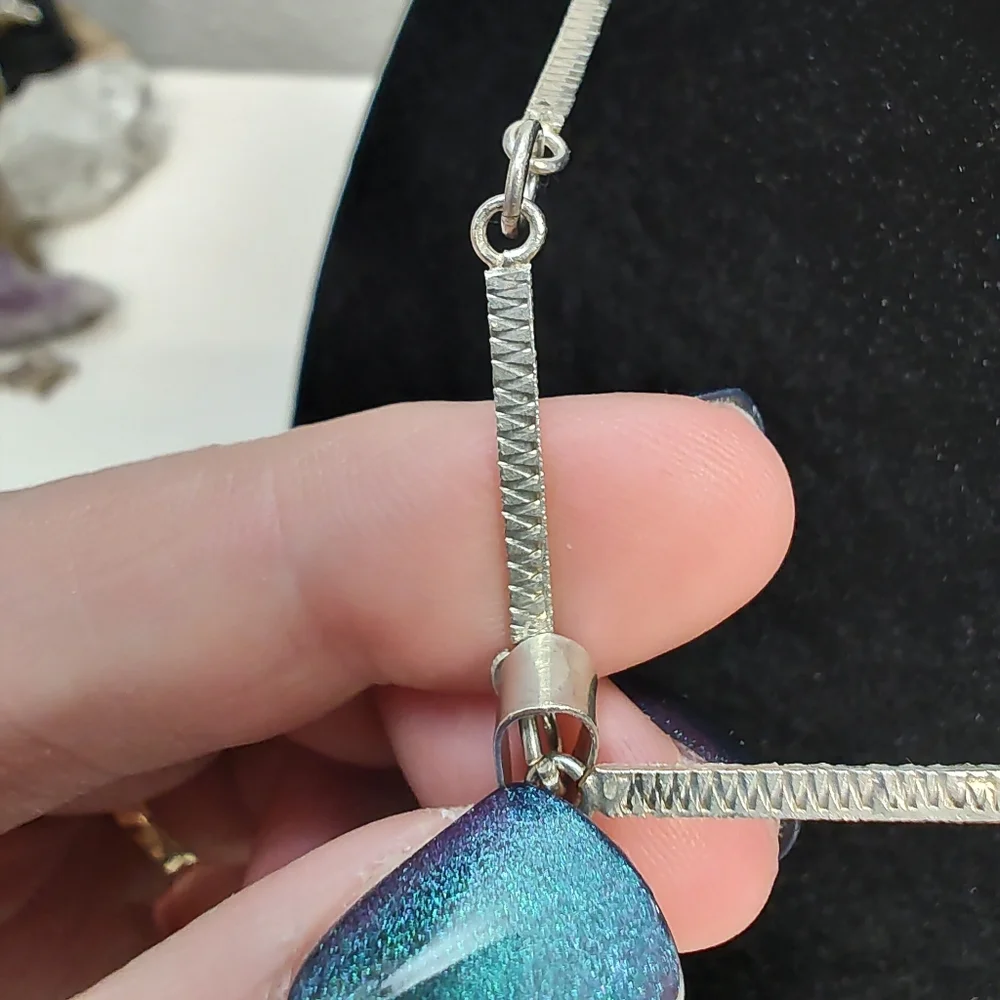 Vintage MEXICO Sterling Silver REYGO Turquoise Tear Drop Pendant Necklace 23.5" - Picture 6 of 12